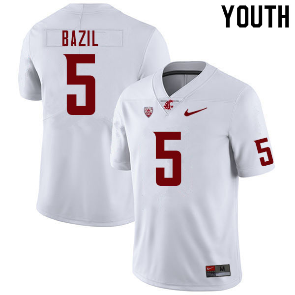Youth #5 Jouvensly Bazil Washington State Cougars College Football Jerseys Sale-White